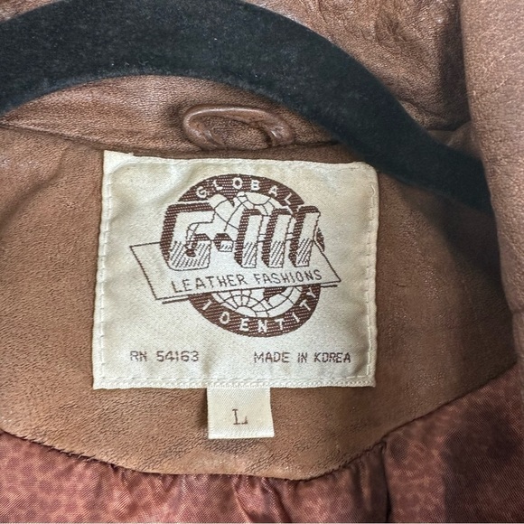 Vintage 100% Leather Open front Global Identity Brown Jacket size Large - Picture 4 of 9